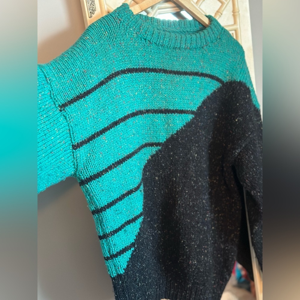 Oversized unisex thick knit wool crewneck vintage cabincore sweater PTP 27 - Picture 6 of 8
